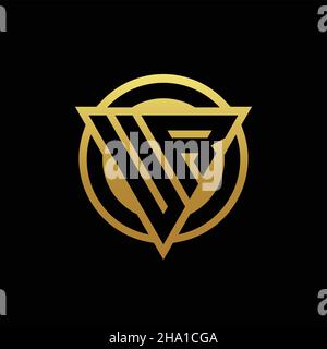 Logo UR monogramma a forma di triangolo e cerchio arrotondato isolato sui colori oro e modello di disegno nero su sfondo Illustrazione Vettoriale