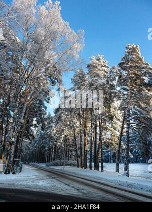 L'inizio dell'inverno, la prima neve. Strade innevate. Foto Stock