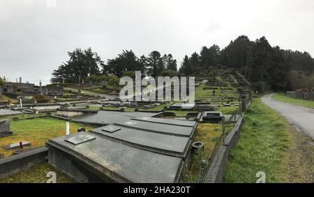 Ferndale California vecchio cimitero storico con antiche tombe. Foto Stock