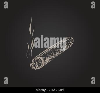 Illustrazione del vettore di disegno a mano di Cigar fumante. Illustrazione Vettoriale