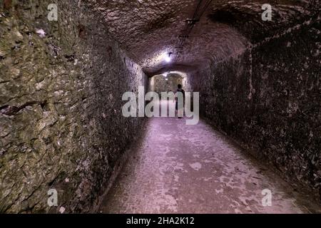 La Roche-Guyon (Francia settentrionale): Casemati trogloditi scavati nelle scogliere calcaree del castello. Tunnel delle blockhouse creato da Rommel nel 1943. Foto Stock