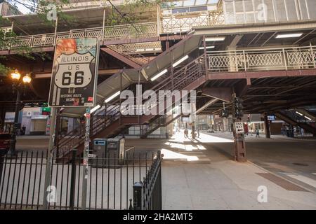 Chicago, Illinois, USA Historic Route 66 Begin Sign Foto Stock