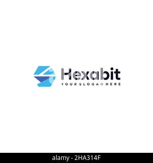 Design con logo Flat HEXA BIT colorato geometrico art Illustrazione Vettoriale