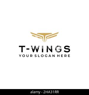 Design con logo T-WINGS iniziale con lettera piatta Illustrazione Vettoriale