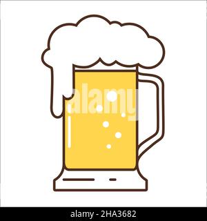 Icona vettoriale di una tazza con birra leggera e schiuma. Icona colorata per la barra. Illustrazione Vettoriale