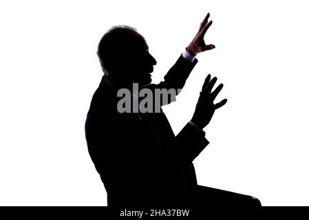 Silhouette di un uomo che esprime la fright Foto Stock
