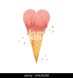 Illustrazione vettoriale del gelato a forma di cuore per San Valentino. Stile piatto Illustrazione Vettoriale