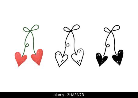 Illustrazione vettoriale delle decorazioni del giorno di San Valentino. Profilo, stile semplice e piatto Illustrazione Vettoriale