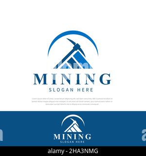 Logo di progettazione mineraria a mezzaluna circolare.illustrazioni vettoriali,simboli,modelli di progettazione Illustrazione Vettoriale