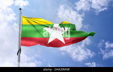 Bandiera di Myanmar - bandiera realistica di tessuto ondulato Foto Stock