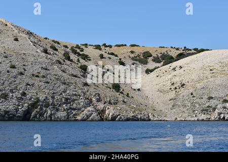 Navigando attraverso le Isole Croate, Krk, Rab, Sveti grgur, Prvic. Mare Adriatico, Croazia, Balcani, Europa. Foto Stock