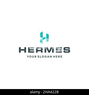 Lettera piatta marchio iniziale HERMES crescita logo design Illustrazione Vettoriale