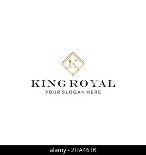 Flat lettera marchio iniziale K KING ROYAL logo design Illustrazione Vettoriale