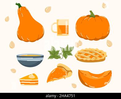 Set di piatti di zucca Illustrazione Vettoriale