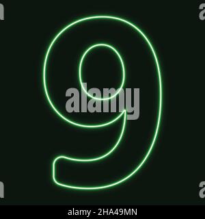 Vettore dei segni al neon con numero di neon nove. Illustrazione vettoriale. Illustrazione Vettoriale