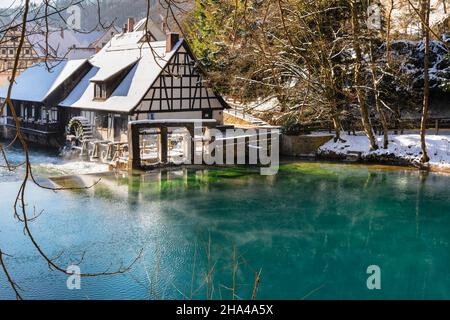 mulino a blautopf, blaubeuren, alb svevo, baden-württemberg, germania Foto Stock