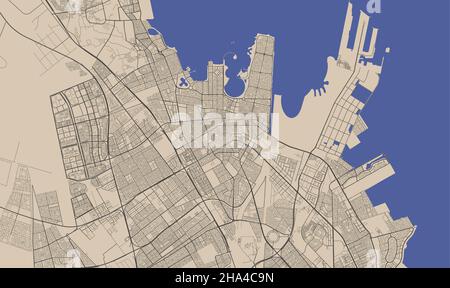Mappa vettoriale Dammam. Mappa dettagliata dell'area amministrativa della città di Dammam. Panorama urbano. Illustrazione vettoriale senza royalty. Mappa del profilo con autostrade, s Illustrazione Vettoriale