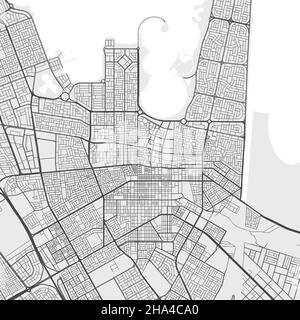 Mappa della città urbana di Dammam. Illustrazione vettoriale, poster grafico in scala di grigi della mappa Dammam. Immagine della mappa stradale con strade, vista dell'area metropolitana della città. Illustrazione Vettoriale