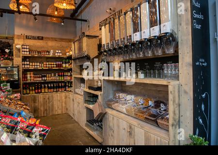 Un negozio specializzato di alimentari sostenibile del Sud Est Asiatico a Borough Market Foto Stock