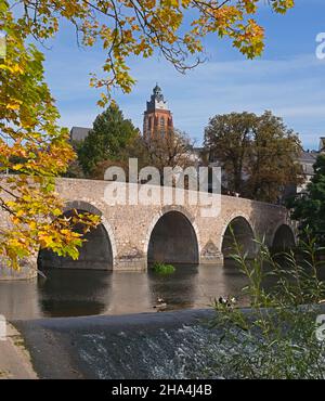 cattedrale di wetzlar, fiume lahn, alte lahnbrücke, wetzlar, assia, germania Foto Stock