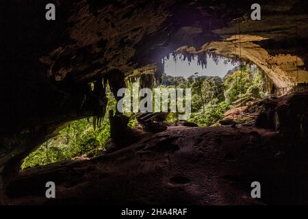 Ingresso della Grande Grotta nel Parco Nazionale di Niah, Malesia Foto Stock