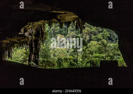 Ingresso della Grande Grotta nel Parco Nazionale di Niah, Malesia Foto Stock