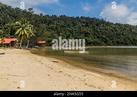 Campo base all'isola di Gaya nel Parco Nazionale di Tunku Abdul Rahman, Sabah, Malesia Foto Stock