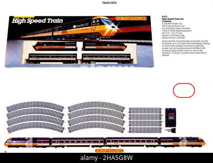 Pagina di un catalogo ferroviario modello Hornby 1987 con treni. Più vintage Hornby catalogo cover & pagine in vendita con le mie altre immagini Foto Stock