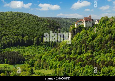 castello di werenwag, hausen an der donau, parco naturale dell'alto danubio, alb svevo, baden-württemberg, germania Foto Stock