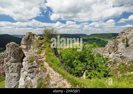 vista dal wand hausener sopra il filstal, alb svevo, baden-wuerttemberg, germania Foto Stock