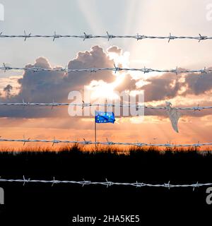 recinzione di frontiera verso l'ue (m) Foto Stock