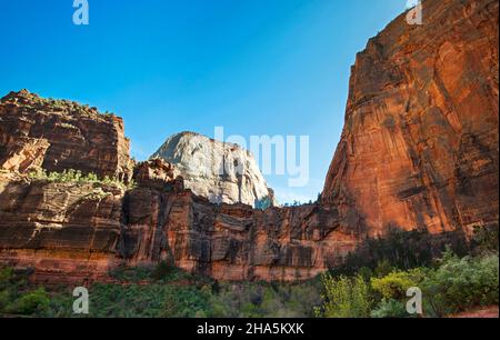 Big Bend è una svolta mozzafiato del fiume Virgin nel parco nazionale di Zion, Utah Foto Stock