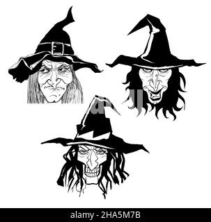Ritratti di fumetti di donne streghe - illustrazione vettoriale Illustrazione Vettoriale
