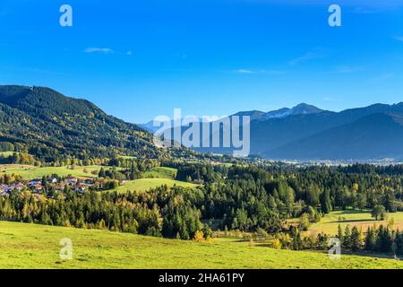 germania,baviera,alta baviera,oberland,saulgrub,vista da wetzsteinücken sopra l'ammertal Foto Stock