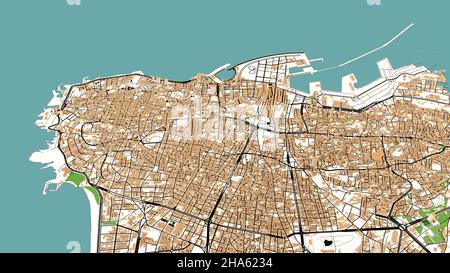 Vista satellitare di Beirut, Libano. Mappa, strade ed edifici. 3d rendering Foto Stock