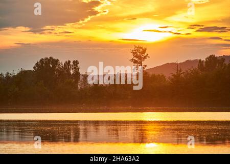 tramonto sul danubio, palatinato superiore, foresta bavarese, baviera, germania Foto Stock