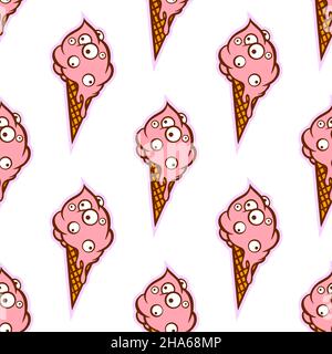 Modello di gelati cartoni animati su sfondo bianco per la stampa e la decorazione. Illustrazione vettoriale. Illustrazione Vettoriale