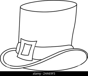 Cappello disegnato a mano. Buon giorno di San Patrizio. Disegno a cilindro per design, cartolina, arredamento, poster, adesivo. Headdress di Leprechaun. Libro da colorare per chi Illustrazione Vettoriale