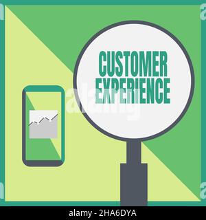 Visualizzazione concettuale esperienza del cliente. Panoramica aziendale interazione tra il cliente soddisfatto e l'organizzazione Illustrazione dello smartphone attivo Foto Stock