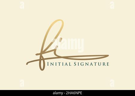 MODELLO DI logo firmato CON LETTERA FI elegante logo di design. Disegno a mano Calligraphy Lettering Vector Illustration. Illustrazione Vettoriale