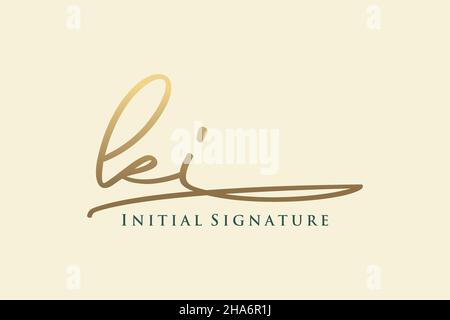 MODELLO CON logo KI Letter Signature Logo elegante. Disegno a mano Calligraphy Lettering Vector Illustration. Illustrazione Vettoriale