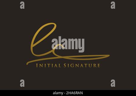 Logo LC Letter Signature Template elegante. Disegno a mano Calligraphy Lettering Vector Illustration. Illustrazione Vettoriale