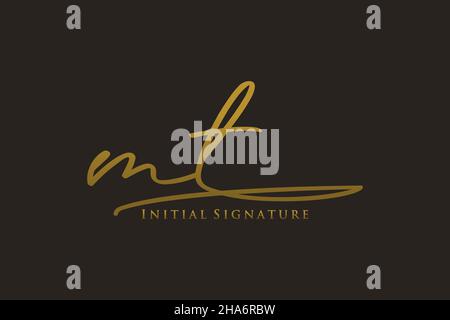 LOGO MT Letter Signature Template elegante. Disegno a mano Calligraphy Lettering Vector Illustration. Illustrazione Vettoriale