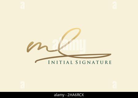 MODELLO CON logo firmato IN lettere DA ML elegante logo di design. Disegno a mano Calligraphy Lettering Vector Illustration. Illustrazione Vettoriale