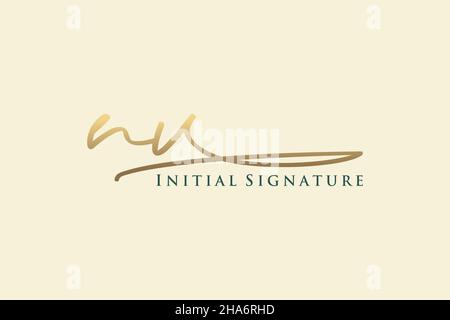 NV Letter Signature Logo Template elegante logo di design. Disegno a mano Calligraphy Lettering Vector Illustration. Illustrazione Vettoriale