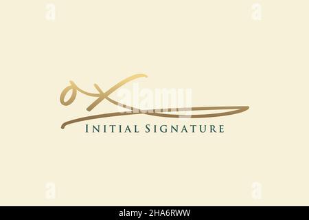 MODELLO di logo con firma IN lettera OX elegante logo di design. Disegno a mano Calligraphy Lettering Vector Illustration. Illustrazione Vettoriale