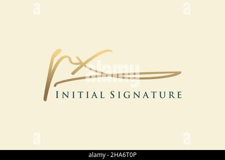 Modello con logo firmato PX Letter Logo elegante. Disegno a mano Calligraphy Lettering Vector Illustration. Illustrazione Vettoriale