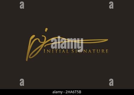 Modello con logo PJ Letter Signature Logo elegante. Disegno a mano Calligraphy Lettering Vector Illustration. Illustrazione Vettoriale