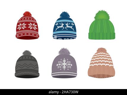 Set di cappelli invernali colorati in maglia. Illustrazione vettoriale Illustrazione Vettoriale