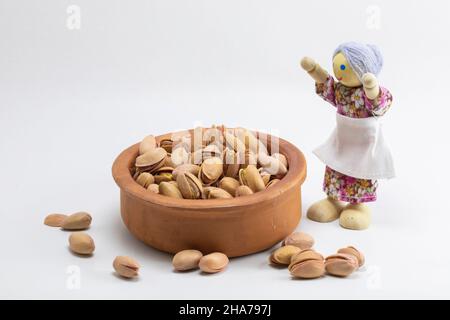 Fıstık, kuruyemiş, sağlıklı,. Severek tüketmek gerekli, Foto Stock